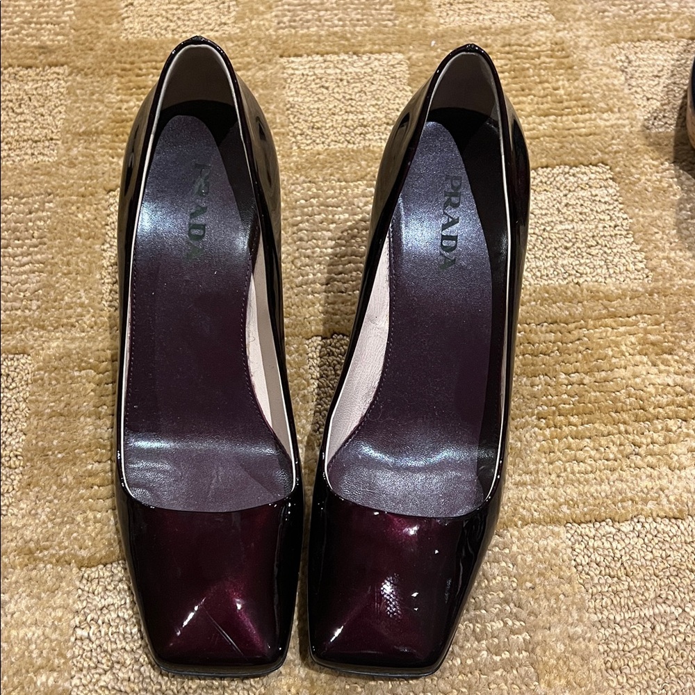 Prada Dark Burgundy Patent Leather Pumps